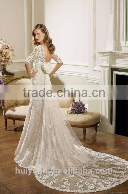long sleeve high neck lace moroccan wedding dress