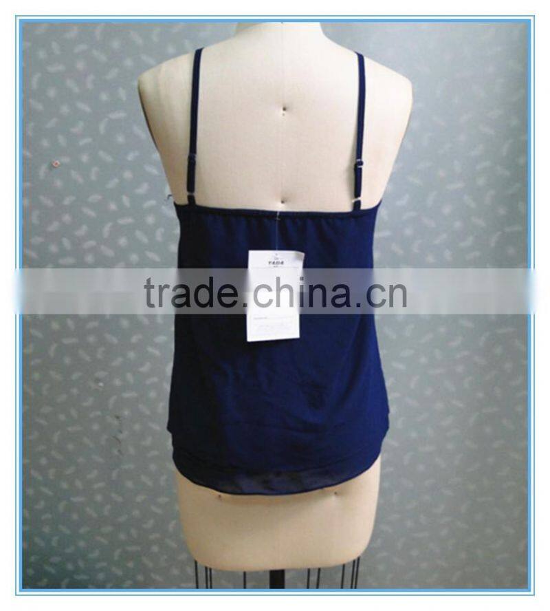 2016 Newest Chiffon Sleeveless Vest Navy Blue Beading