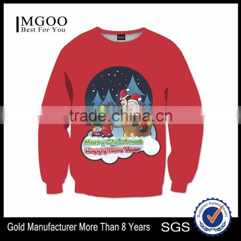 2016 MGOO Custom Cartoon Printed Clothing Brand Quality Christmas Gift Pullover Sweatshirt Holiday Party Apparel Wholesale