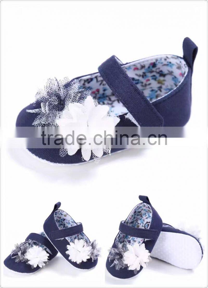 2017 denim applique gauze flower shoes for little infant 3-12M
