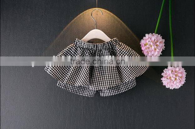 Kids Clothes Speaker Sleeve White Shirt Round Collar Match Gingham Skirt Short Pants Fashion Clothing Set For Children