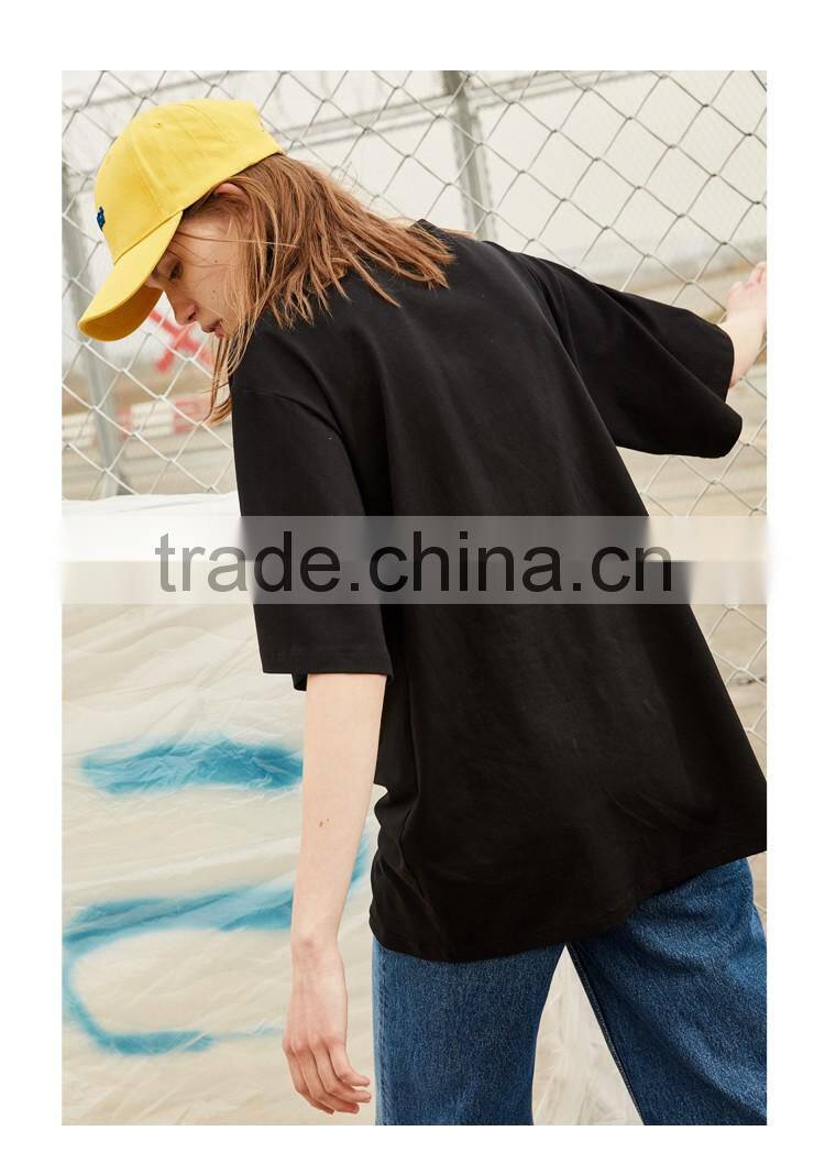 2017 new design 100% cotton short sleeve women ocersized casual t shirt with embroidery designs ladies tops