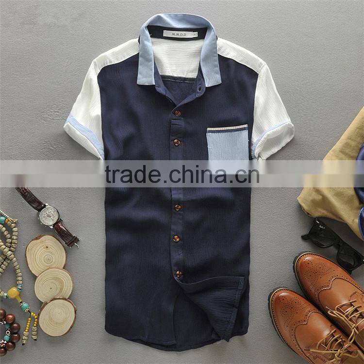 2015 High Quality 100% Cotton custom design contrast color men slim fit baby shirt