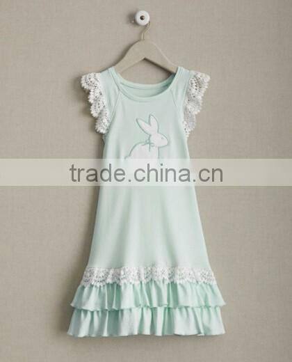 2017 Spring New Arrive Easter Bunny Dress Baby Girls Knitted Cotton Rabbit Appliqued Lace Dress