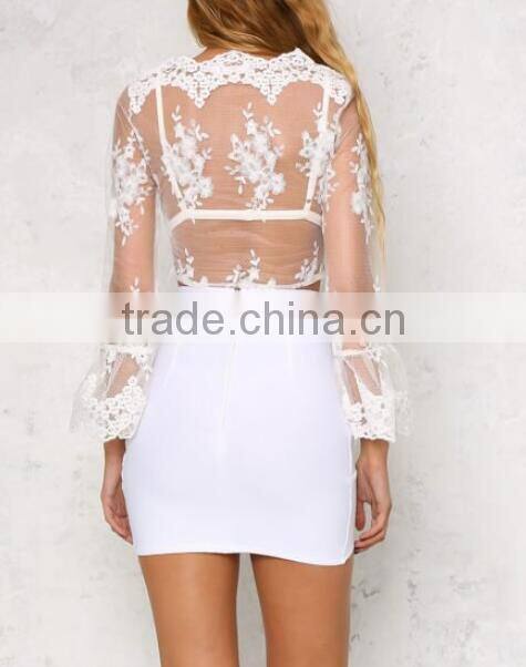 Runwaylover 115 Europe Style 2017 Women Sexy Deep V-Neck Lace Embroidery Crop Tops