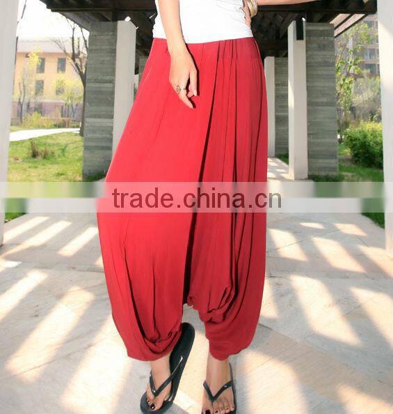 Latest fashion red rayon baggy pants for summer women