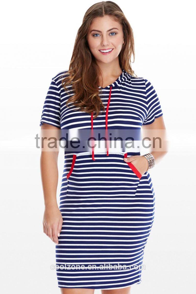 Classic stripe details front pocket plus size dress,women plus size clothing