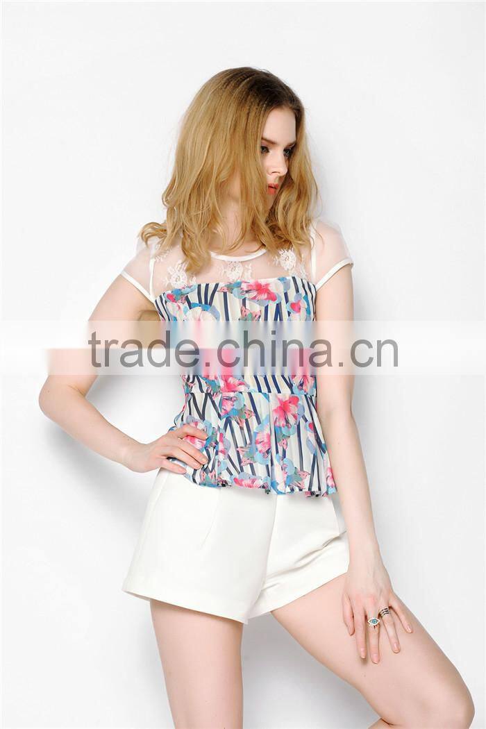 sexy cute colorful floral pattern printed latest summer fashion blouses shirts, patterns of summer blouses,korean summer blouses