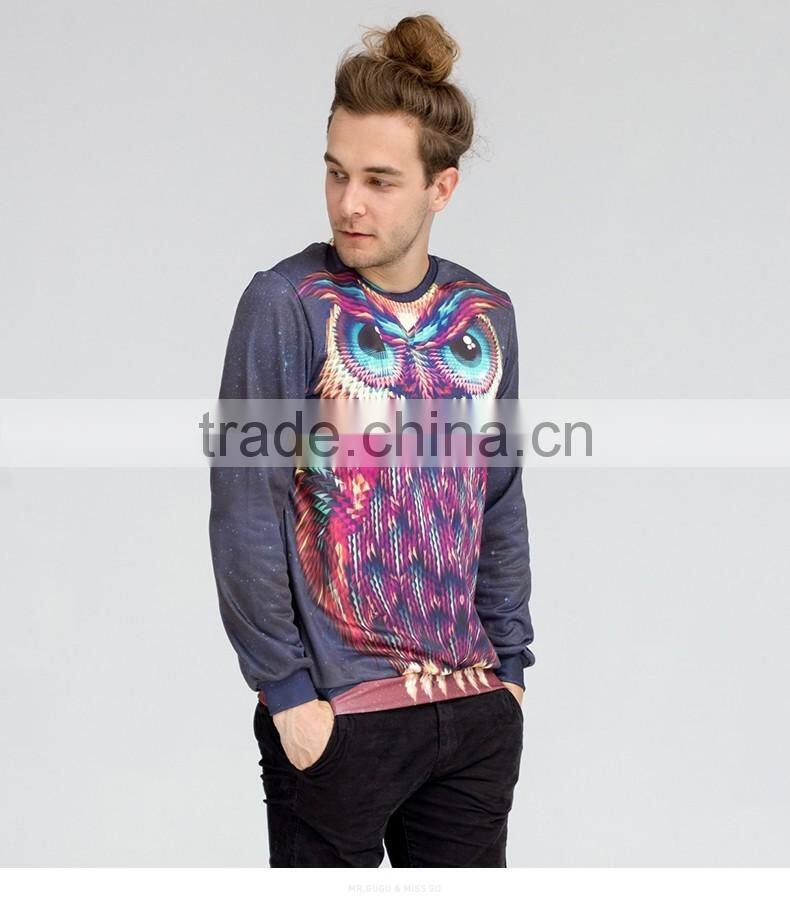 Unisex owl 3d print effect couple pullover sweatshirt without hood