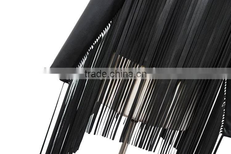 Women's pure leather lined no buttons jacket with tassels