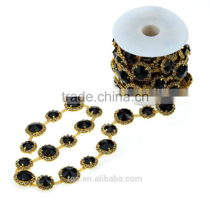 Black Stone Chain Crystal Fancy Stone Chain Trimming For Dress