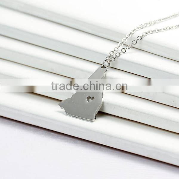 New Fashion 304 Stainless Steel Silhouette Map USA/America New Hampshire State Charm Necklace Link Cable Chain