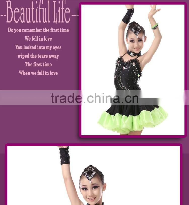 Kids Low Back Sexy Harness Dress Children Girl Ballroom Performance Latin Dance Dress
