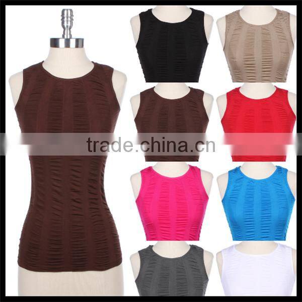 Women's Seamless Sleeveless Ruched Tank Top Stretch Spandex Regular Back brown color