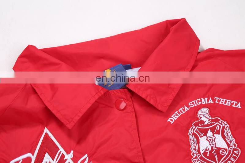 Long embroidery slim fit sport pullover windbreak jacket for women