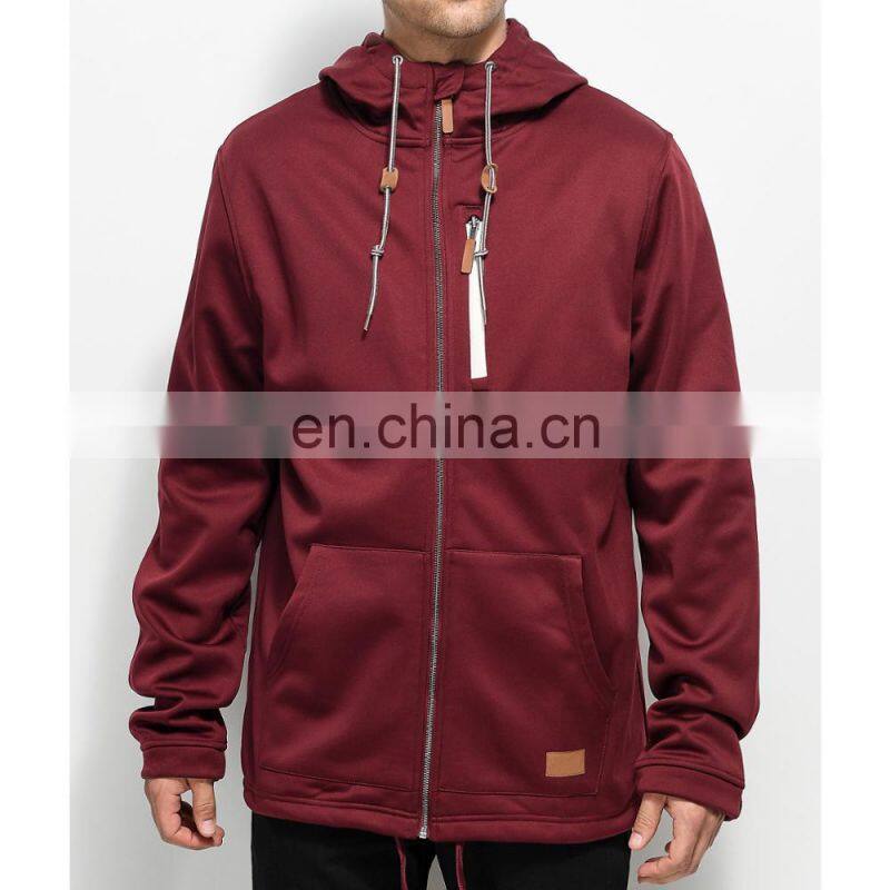 New Fashion Fancy Design Custom Men Adjustable Drawstring Hoodies Burgundy Tech Fleece Full Zip Hoodie