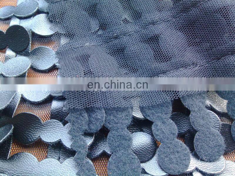 circle patterns lace with leather cutwork embroidery on fabric for lady dress garment