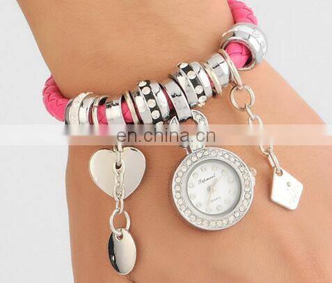 2017 Fashion New personality woven leather belt diamond watches bracelet pendant Wristwatch for women