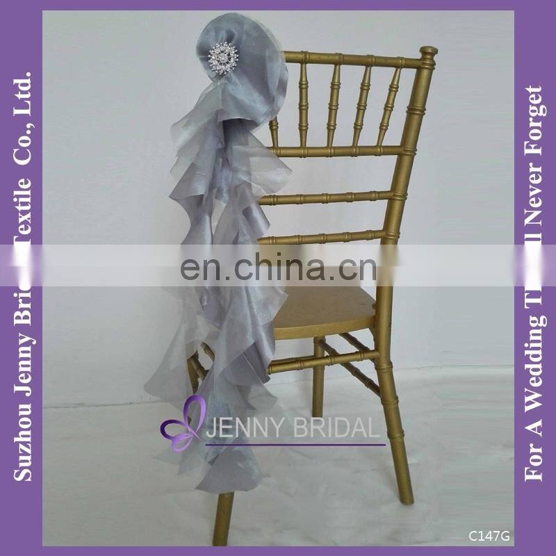 C147G silver organza wholesale chair sashes with buckle