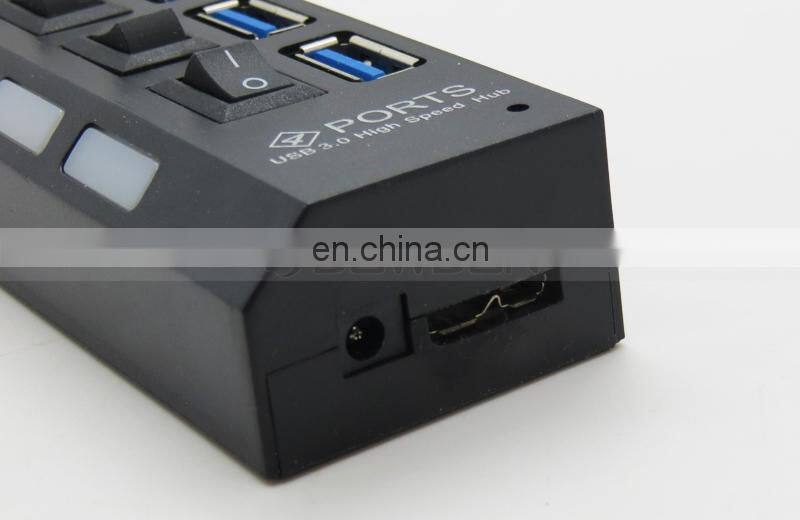 High Speed 4 Ports USB 3.0 Hub with On/Off Switch Led Indicator