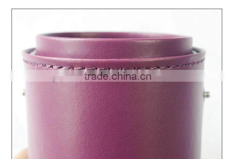 2 colors round leather case makeup brush set holder