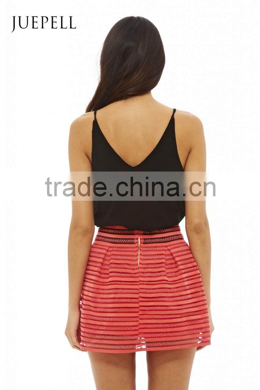 Block color women mini skirt