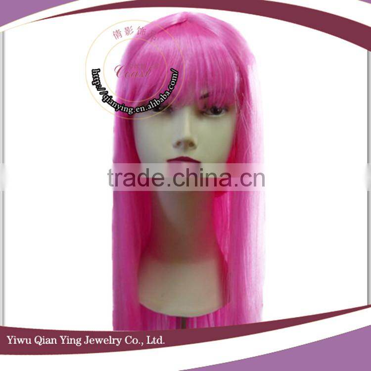 cheap orange color straight synthetic hair party wigs with neat bang