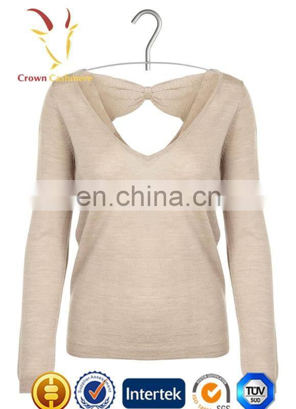 Ladies Deep V Collar Long Sleeve Cashmere Sweater