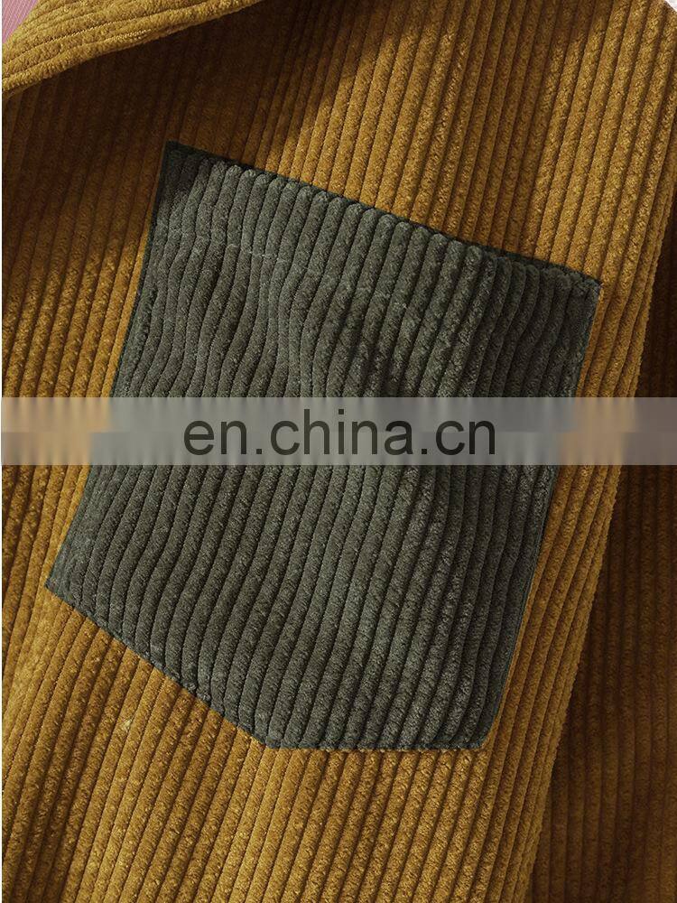 Wholesale custom LOGO Amazon spring and autumn 100% cotton corduroy multi-pocket hooded men's long-sleeved shirt men's plus size