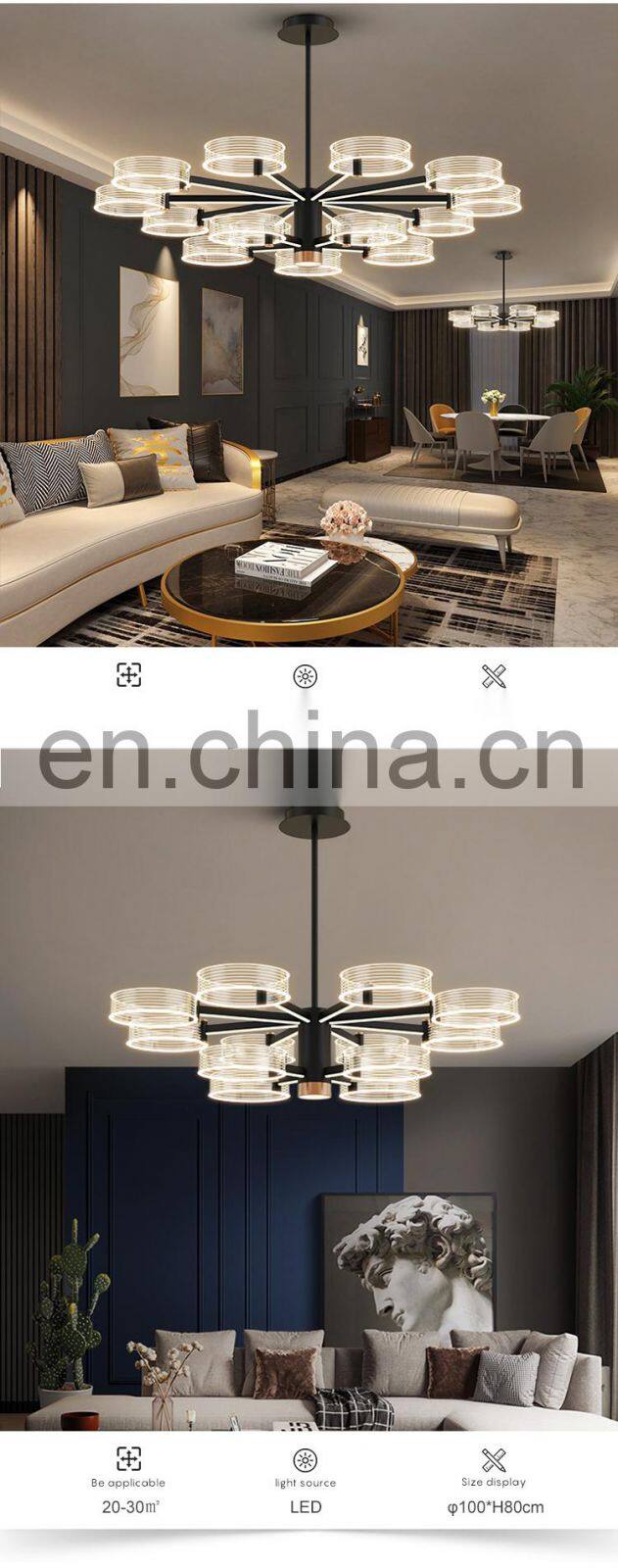 Wholesale Indoor Acrylic Gorgeous Decoration Black Gold Color Living Room LED Modern Pendant Light