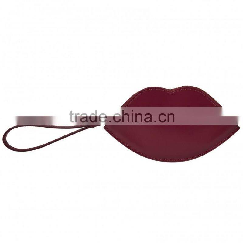 red and pink stylish leather lip shaped coin purse money bag wristlet change pouch for ladies