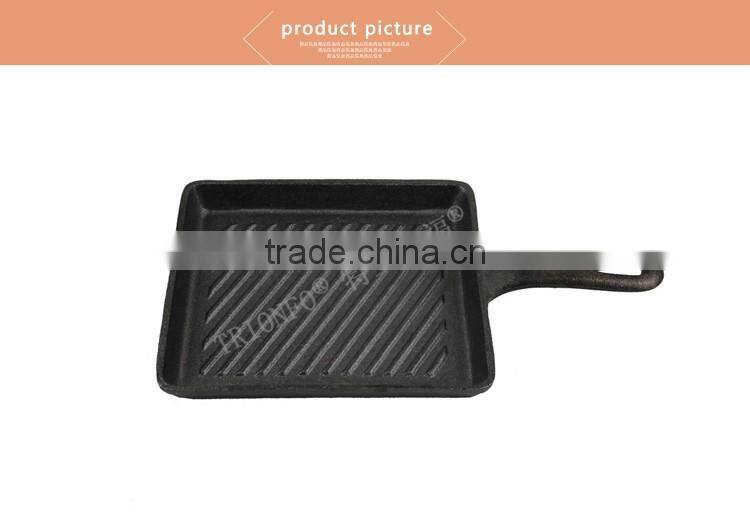 Single handle thread interior bottom cast iron grill pan manufacturer china