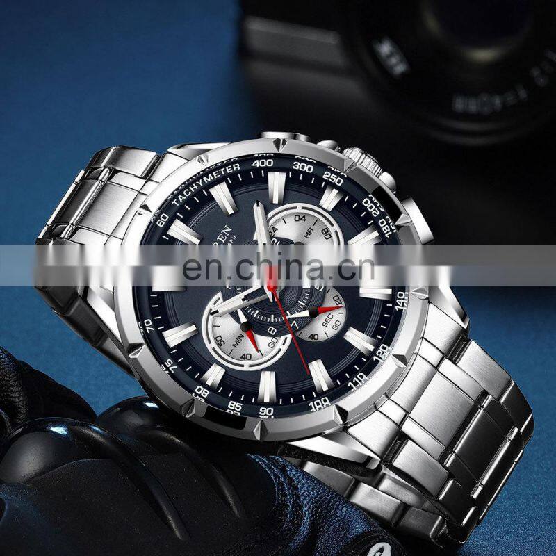 CURREN Sport Watches Mens Luxury Brand Quartz Clock Stainless Steel Chronograph Big Dial Wristwatch with Date Relogio Masculin