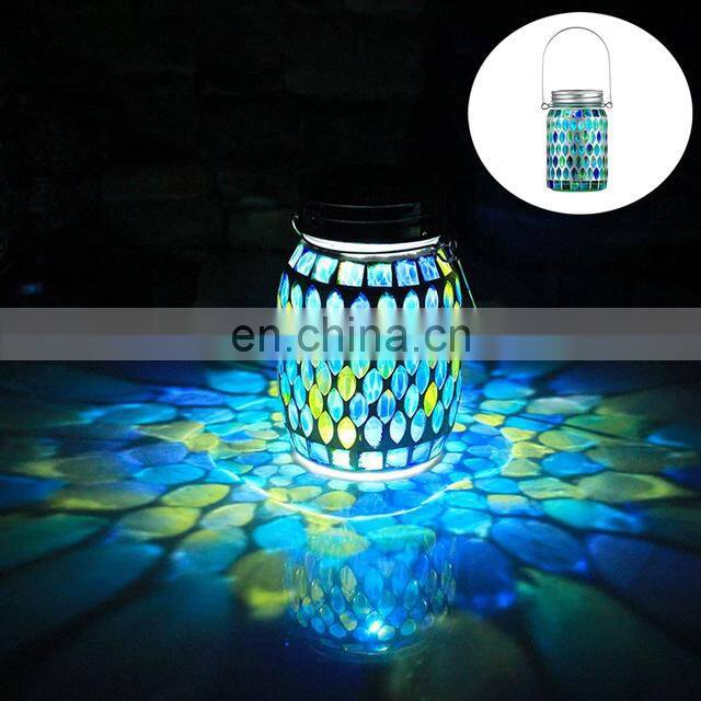 Mosaic Lantern Solar Light Outdoors Glass Mason Jar Lights Solar Hanging Light Waterproof Solar Table Lamp Solar Night Light