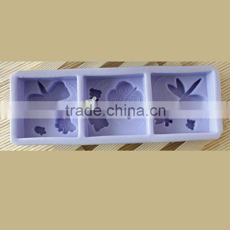 Three Cavity Square Food Grade Silicone Mould For Soap Cake Chocolate Jelly Pudding Making