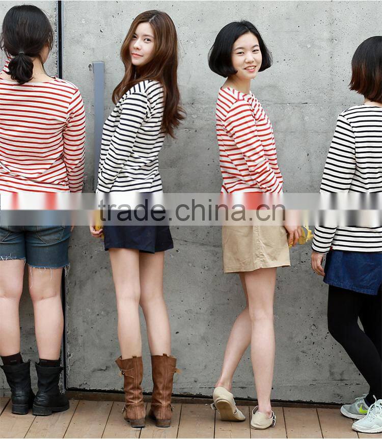 2014 Cross strip 100% cottonT shirt for ladies from alibaba china /cheap price and high quality