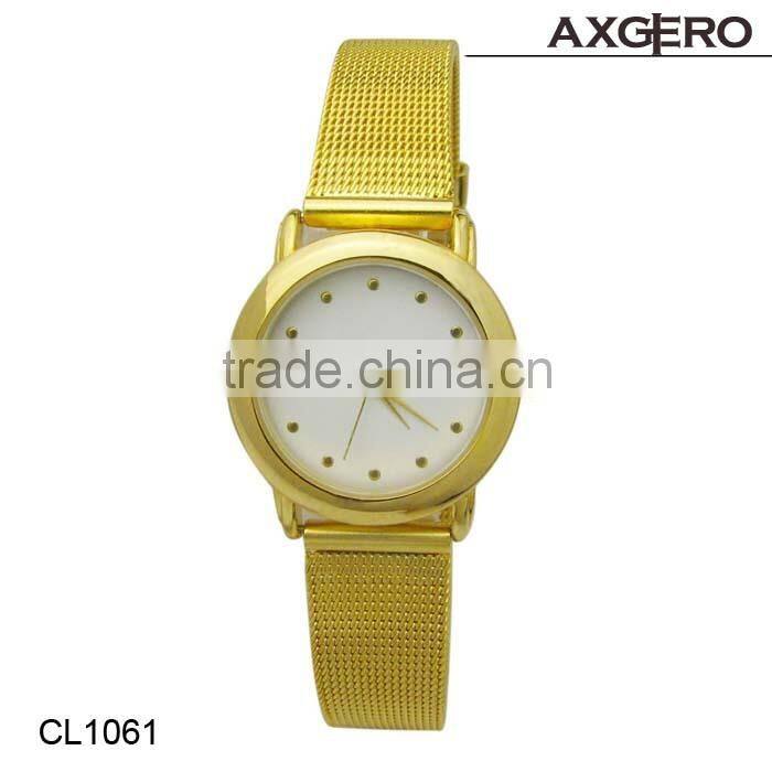 gold stainless steel genuine leather or pu leather watch, watch for women