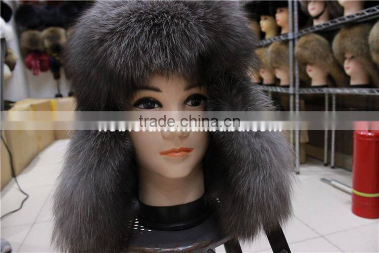 natural color silver fox fur bomber hats winter whole leather fox fur hat