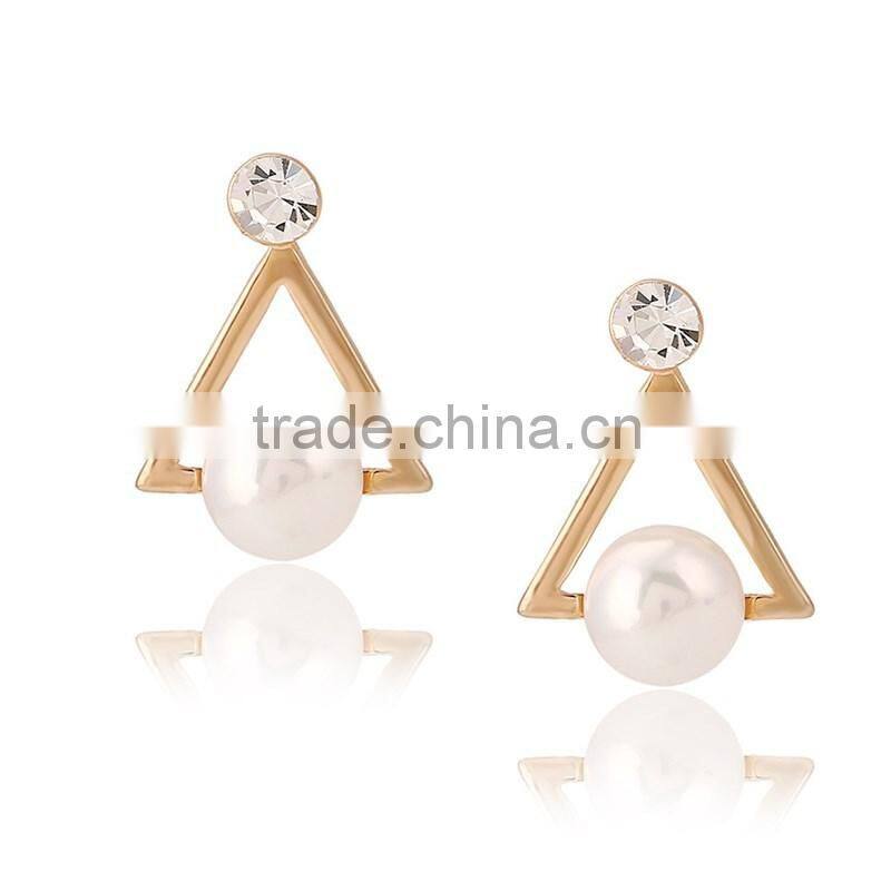 Fashion Crystal Jewelry Triangle Pearl Gold Earrings Designs for Girls