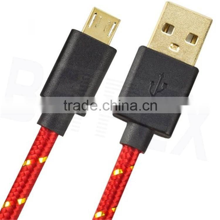 Nylon Gold Plated Micro USB Data Terminal Connector Cable