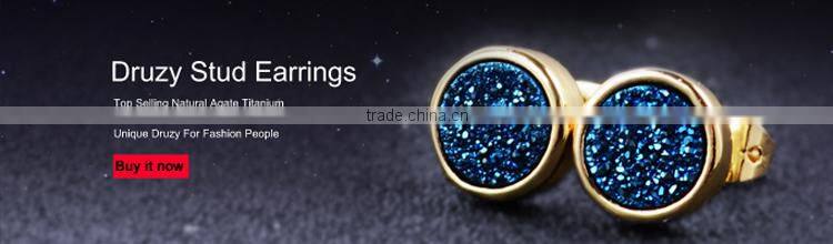10mm round natural agate titanium AB druzy stone stud earrings