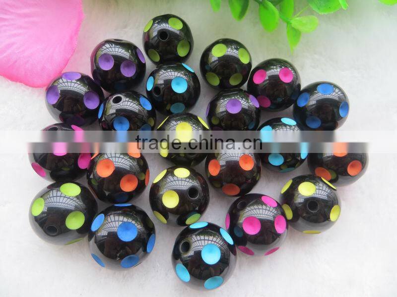 AAA quality 2014 New 12mm to 24mm Halloween Bead Black with Roayl Blue Resin Polka Dot Beads for Kids Chunky Necklace Jewerly