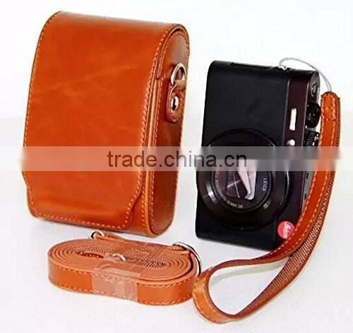 High Quality Handmade Leather Camera Case Pouch Bag with Shoulder Strap