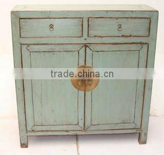 chinese antique grey blue two door two drawer cabinet