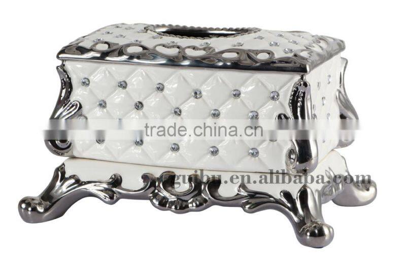 2014 HOT sale white flower plated Luxury Resin tissue box for gift factory