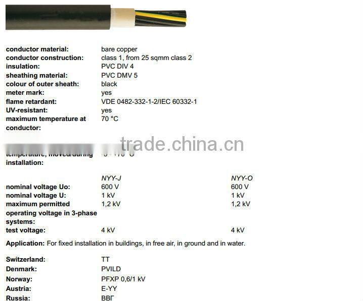 NYY CABLE 0.6/1KV COPPER CONDUCTOR PVC INSULATED POWER CABLE