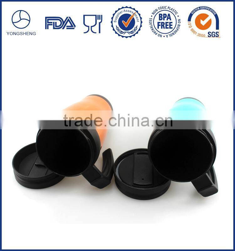 Double wall vacuum flask thermos/plastic coffee mug with handle