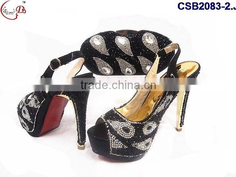 CSB2083 2016 No.1 sale new fashion New design Italian style high heel shoes bag with rhinestone for matching Cinderella dress