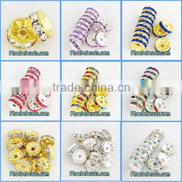 Wholesale 8mm Spacers Beads Findings Purple Iridescent Acryl Crystal Rhinestone Metal Accessories For Making Bracelets RRS-B009A