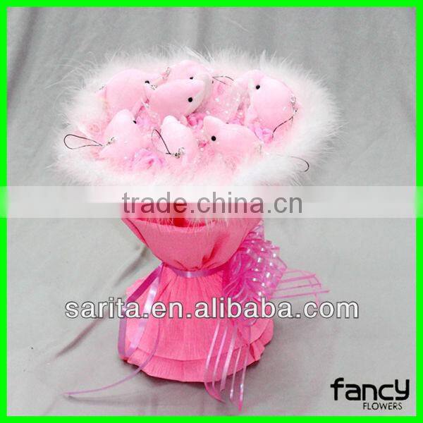 Sweet Love plush doll bouquet 9 Pcs Dolphin 11 Pcs Pink Rose Artificial Flowers Creative Gifts Valentines Present